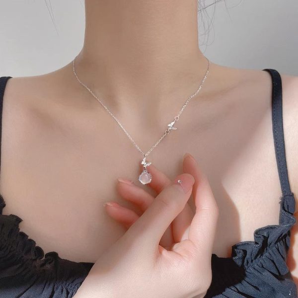 [925 Perak]Kalung Peluh Musim Panas & Loket Jadeit Rama-rama Tahan Kotoran Kalung Cantik Hypoallergenic untuk Wanita Barang kemas yang bergaya dan serba boleh
