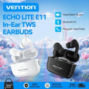 Fon Telinga Bluetooth Wayarles Benar, Vention, ECHO LITE E11, Putih, Fon Kepala Bluetooth 5.4, dengan Audio