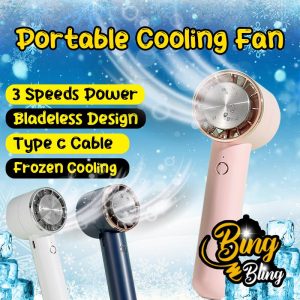 【Bing Bling】(Tahan 4-8 Jam )2025 Rechargeable Portable 3 Speeds Turbo Bladeless Design Mini Fan USB Frozen Cooling Adjustable Outdoor Kipas Berdiri Murid Sekolah Small Handy Desk Student School Baby Home Office Table Battery Gift