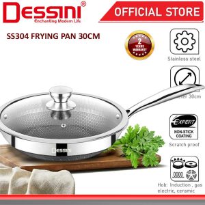 DESSINI ITALY 30CM Honeycomb SUS304 Stainless Steel Frying Pan Induction Pot Casserole Bowl Wok Cookware Kuali PERIUK