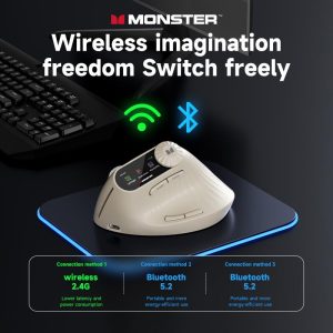 MONSTER M2MAX Naik Taraf Paparan Skrin, Tombol Ergonomik / Pelbagai Fungsi, Pensuisan Dwi-mod, Menyokong Sambungan Berbilang Peranti, Tindak Balas Milisecond, Pelarasan Tombol Berbilang Fungsi, Reka Bentuk Ergonomik Bionik berbentuk Siput Computer