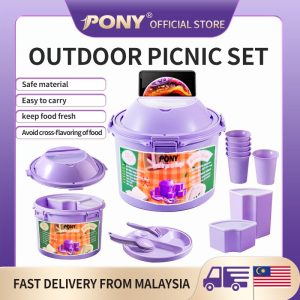 PONY MALL 32pcs Picnic Mate Set Large Capacity Plastic Picnic Set Luxury Party Dinner Set, Suitable for picnics, camping, family gatherings, etc., easy to carry, BPA FREE Outdoor Red