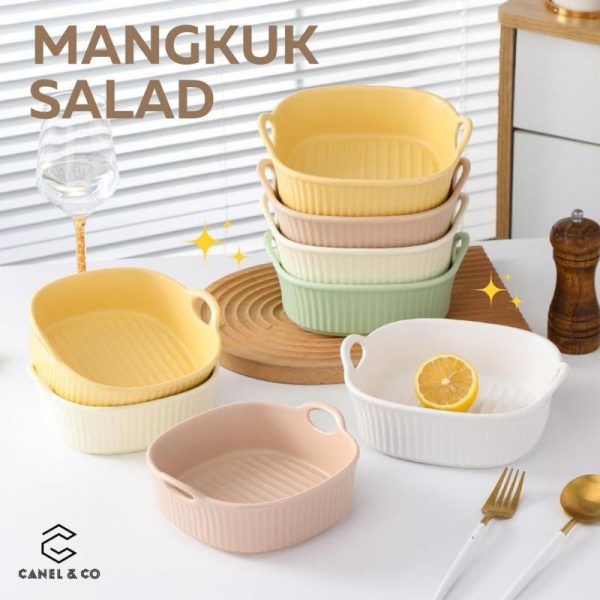 High Quality Salad Ceramic Plate Bowl WT Handle Creme Brulee Pasta Baked Oven Baking Plate Pinggan Nordic
