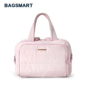 Beg Peralatan Mandi Perjalanan, BAGSMART, Ringan, Besar, Terbuka Lebar, Untuk Wanita, Penyusun Beg Solek Kosmetik Gebu, dengan Pemegang, Sesuai untuk Aksesori, Keperluan, Peralatan Mandi