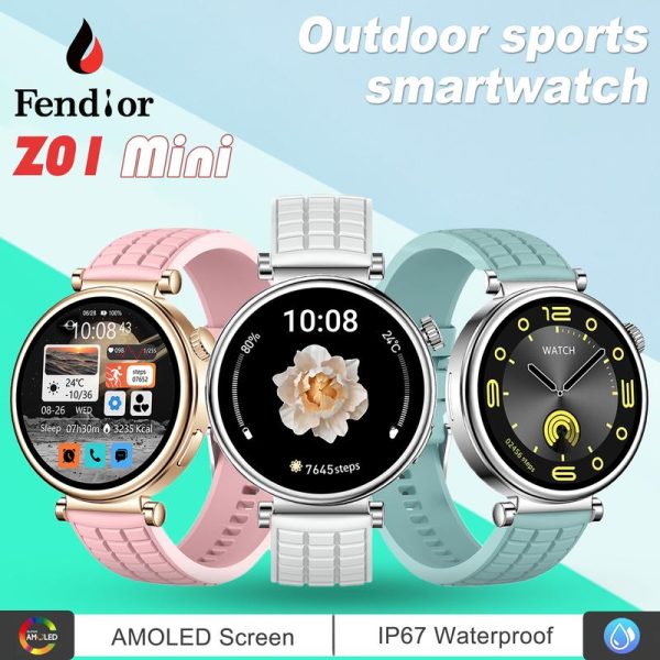 【Cod&Local 】Jam Tangan Pintar Wanita, Fesyen, Z01 Mini, 1.27 inci AMOLED, Model Sukan Panggilan, Pemantauan Kesihatan, Penjejak Kecergasan, Jam Tangan Pintar dengan Tema Laydies
