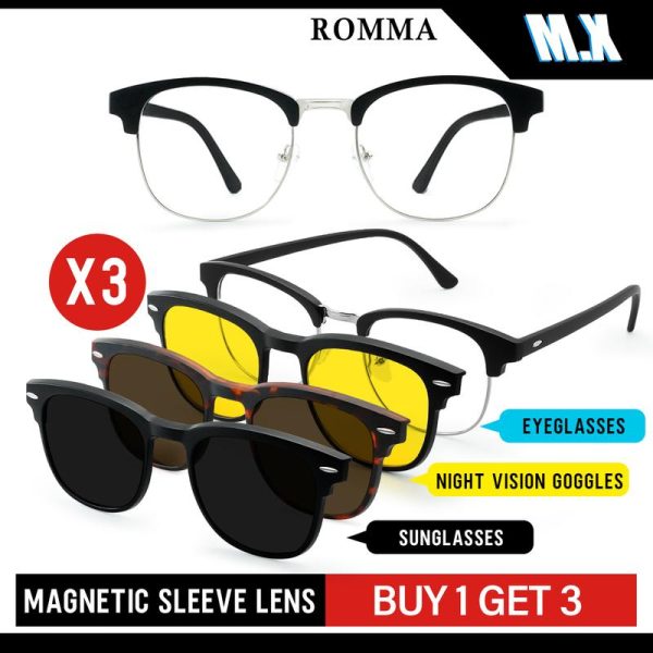 Cermin Mata Hitam Magnetik, MX STUDIO-ROMMA, Cermin Mata Hitam Klip, Lensa Lengan Magnetik, Perlindungan UV, Uniseks, Cermin Mata Anti-Cahaya Malap, Sesuai untuk Lelaki, Cermin Mata Hitam Memandu, Cermin Mata Hitam