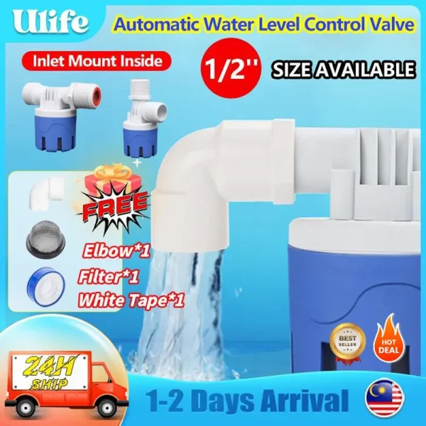 Automatic Water Level Control Valve Water Float Valve Toilet Float Valve Water Valve tank Top & Side Inlet Mount Inside 1/2'' 3/4'' 1'' pelampung tangki air water level control valve ball valve Katup Pelampung sensor