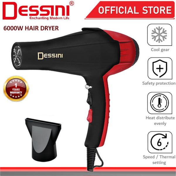DESSINI ITALY 6000W Professional Ionic Ceramic Hair Dryer 6 Setting Saloon Styling Tool / Pengering Rambut