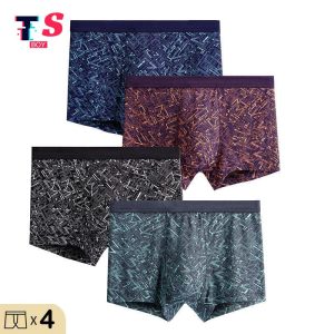 4 helai Seluar boxer bernafas untuk lelaki, seluar bercetak garis geometri, penghantaran percuma