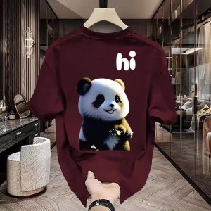 Kemeja-T Lengan Pendek Lelaki, Musim Bunga dan Musim Panas Baru, Serba guna, Gaya Kasual, Jenama Fesyen Lelaki, Instagram Bergaya, Rekaan Panda yang Mudah dan Comel, Baju Atasan Lelaki Bercetak