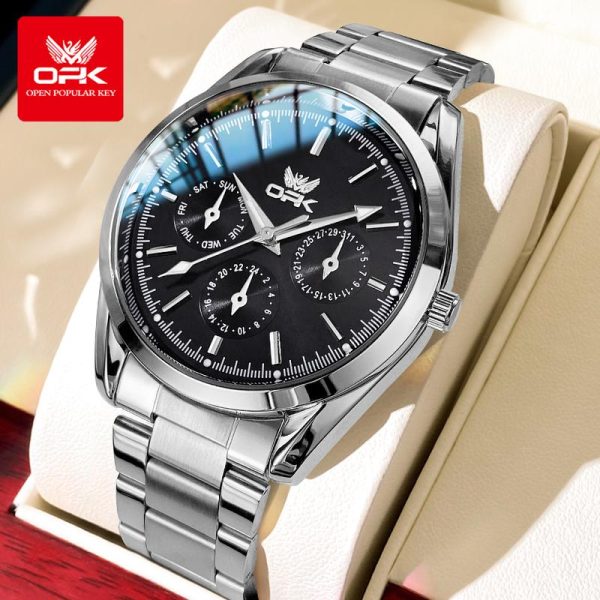 (Garansi 1 Tahun) OPK Jam Tangan Lelaki Kalis Air 3ATM Fesyen Asal Tali Tahan Karat Stainless Steel B erkilau Anti-Skur Kaca Kuarz Warna: Biru Putih Hitam Sesuai Pejabat Party & Hadiah Stok Tersedia Kemasan Dengan Kotak Resmi Watches