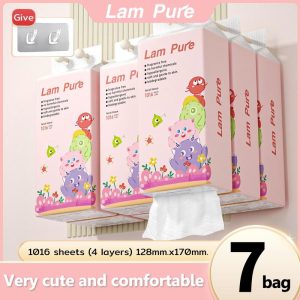 【7 pek】Beg Tisu Gantung 4D, Rekaan Raksasa Comel, LAMPURE, 1000 helai setiap pek, 7 pek dalam semua, Pelbagai warna Kertas Stationery Office