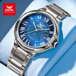 OPK Jam Tangan Lelaki Kalis Air Asli Fesyen Tali Tahan Karat Bahan Logam Pelbagai Fungsi Berkilau Pelbagai Warna Tersedia Biru Putih Hitam 6039 Waranti 1 Tahun Dalam Stok Didatangkan dengan Kotak Watches