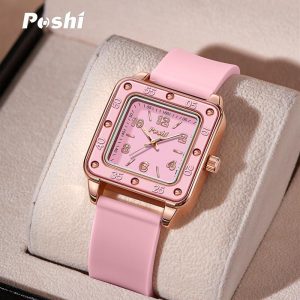 Jam Tangan Pergelangan tangan Wanita, POSHI, Tali Silikon Kuarza Asli, Fesyen, Kalis Air, Penghantaran Percuma, Gaya Kasual dan Elegan, Sesuai untuk Wanita