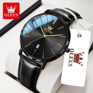 【1-year warranty】OLEVS Jam Tangan Lelaki Original Kuarza untuk Dan Wanita Kulit Kalis Air Kasual Asal Untuk Pasangan Gelap Tahan Karat Men Watches 5869 Round Business Men's Watch Banyak warna Ada kotak Ada stok tersedia Pejabat, parti pemberian hadiah