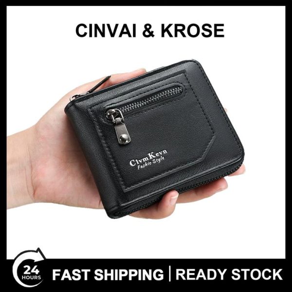 Wallets Dompet Lelaki, Gaya Pendek, dengan Pengapit Kad, Beg Zip Tukar, Beg Simpanan ID, Kapasiti Besar, Pelbagai fungsi, Diperbuat daripada Kulit PU, Indah, Mudah, Kasual