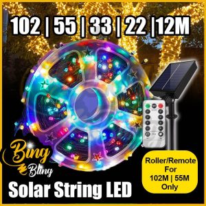 【Bing Bling】2025 Viral Lampu Raya Solar Kalis Air【102 | 55 | 33 | 22 | 12M】Lampu Lip Lap Panjang Solar Outdoor Waterproof Black Wire Lampu Kelip Kelip² Kelap Hiasan Warna Warni Deepavali Decoration Christmas Party Lighting Deco