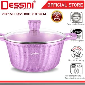 DESSINI ITALY iLT-32 Granite Die Cast Aluminium Non Stick Casserole Pot Bowl Deep Fry Pan Cookware Tool PERIUK (32cm)