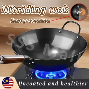 Produsi buatan tangan kuali tidak melekat Nitriding Tidak bersalut Pencegahan rust kuali anti lekat Pengendali kayu non stick pan pan non stick murah kuali hitam viral kuali hitam pan non stick tahan lama Kitchenware Steel kuali tak