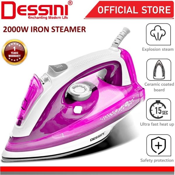 DESSINI ITALY 2000W Electric Ceramic Soleplate Garment Steam Iron Sprayer Steamer Clothes Brush / Seterika Baju
