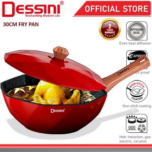 DESSINI ITALY 30CM Aluminuim Induction Casserole Non Stick Frying Pan Grill Wok Pot Bowl Cookware + Cover / Kuali Periuk