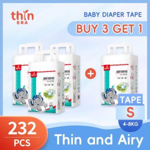 【Thin Era】 4 pek Popok Bayi Extra Lembut Skin-Friendly Tanpa Mengiritasi Kulit, Celana Popok dan Tape Diaper SAP Jelly Absorbed Core Kapas