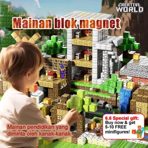 Freebies-ing Magnetic minecraft Blocks ,Minecraft cube Teka-teki Magnetik,Gabungan Rawak DIY mainan,Mainan Permainan Teka-teki Menyusun STEM Sensory CreativeToys for 3+ Years Old Boys & Girls Building Toy