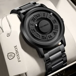 Foxbox fashion men's watch stainless steel strap cool design waterproof quartz jam tangan lelaki