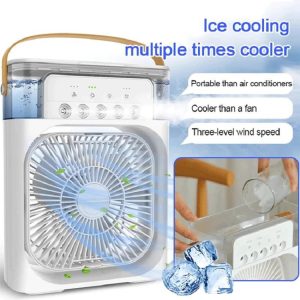 Spray Fan 3 in 1 USB Mini Portable Fan Air Cooling Humidifier Purifier Mist Cooler with 7 Colors LED Light White Adjustable Air Cooler Cooler Fan Mobile Power