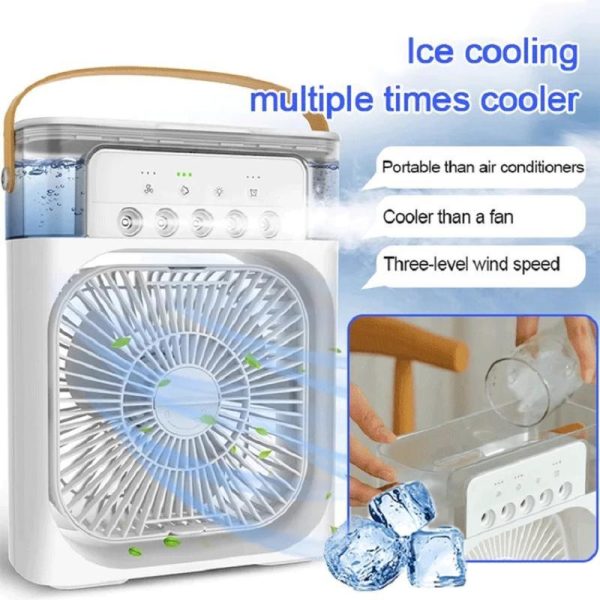 Spray Fan 3 in 1 USB Mini Portable Fan Air Cooling Humidifier Purifier Mist Cooler with 7 Colors LED Light White Adjustable Air Cooler Cooler Fan Mobile Power
