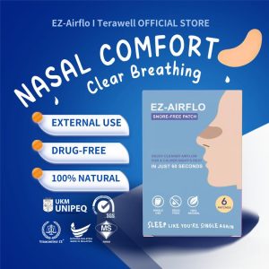 Terawell EZ-Airflo Night Breathe Patch – Natural, Non-Invasive Sleep Support, Clear Breathing & Nasal Comfort, Easy & Portable | Pelekat Sokongan Tidur Semulajadi, Memudahkan Pernafasan