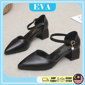 READY STOCK EVA Shoes Mid Heel OL Korea Women Shoes Kasut Tinggi Perempuan Wanita