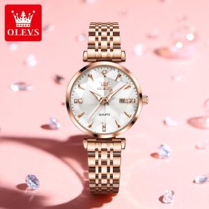 OLEVS Jam Tangan Wanita Perempuan Gaya Fesyen Asal Berkilau Kalis Air Keluli Tahan Karat Dengan Kotak Mewah Watch for Women with Luxury Box