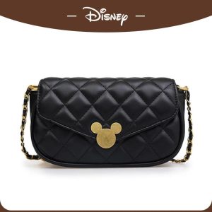 （COD）Disney Mickey Series Lingge Embroidered Chain Women's Bag Versatile Fashion One Shoulder Crossbody Small Square Bag Wanita Selempang