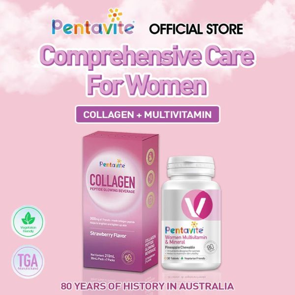 [Comprehensive Care for Women] (Collagen Peptide Glowing + Women's Multivitamin) Reduces signs of aging & Maintain healthy skin)