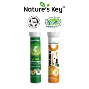 Nature's Key 1000mg Vitamin C + 10mg Zinc Tablet Effervescent， Tablet Efervesen Elektrolit，Multiple bottles Set，10 tablet dalam satu botol