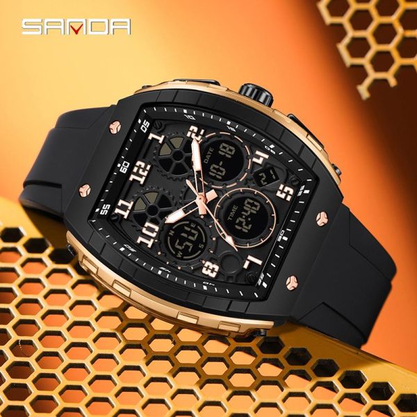 SANDA 6157, AW24, Fesyen Mewah, Dail Berongga Logam, Jam Tangan Sukan, Kalis Air, Untuk Jam Tangan Lelaki Belia, Personaliti Sejuk, Berkilau, Jam Tangan Renang Bergaya
