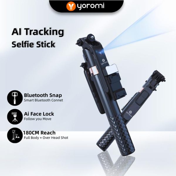 Yoromi AI Tracking Selfie Stick Tripod 180cm Foldable Bluetooth Remote Smart Face Follow Auto Gimbal Vlog Stand Phone