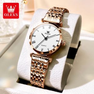 OLEVS Jam Tangan Wanita Aesthetic Kalis Air Keluli Tahan Karat Asli Pergerakan Kuarza Gaya Kasual Fesyen Watch for Women 5592 Rotundity Bahan logam dalam stok Banyak warna Pejabat parti pemberian hadiah Garanti 1 tahun