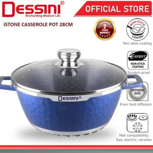 DESSINI ITALY iSTone IST-28 Granite Die Cast Aluminium Non Stick Casserole Pot Bowl Deep Fry Pan Cookware Tool (28cm)