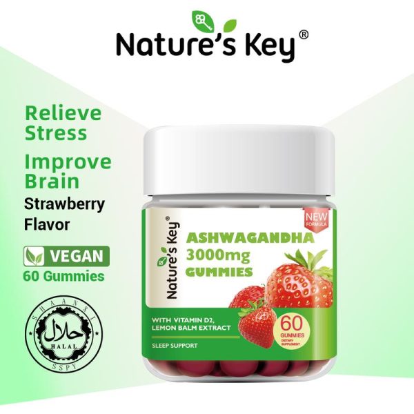 [Promote] Natura's Key Ashwagandha Gummies Ekstrak Akar Ashwagandha Berpotensi Tinggi dengan Vitamin D2 untuk Lelaki dan Wanita Perisa Strawberi 60 Kiraan Health Herba Supplements