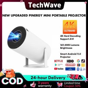 【COD】HY300 Projector Android 11.0 wifi Bluetooth 5.0 4K, small easy to carry low noise netflix /YouTube built-in, HDMI 180° Flip XDR color tuning technology Home Theater/Outdoor camping/Friends party Audio Amplifier Tv