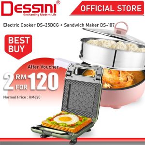 DESSINI ITALY Double Sided Sandwich Maker Waffle Pizza Toaster Panini Baking Pan + Electric Cooker Steamboat Hot Pot Frying Wok Pan Rice Cooker Periuk Masak Elektrik