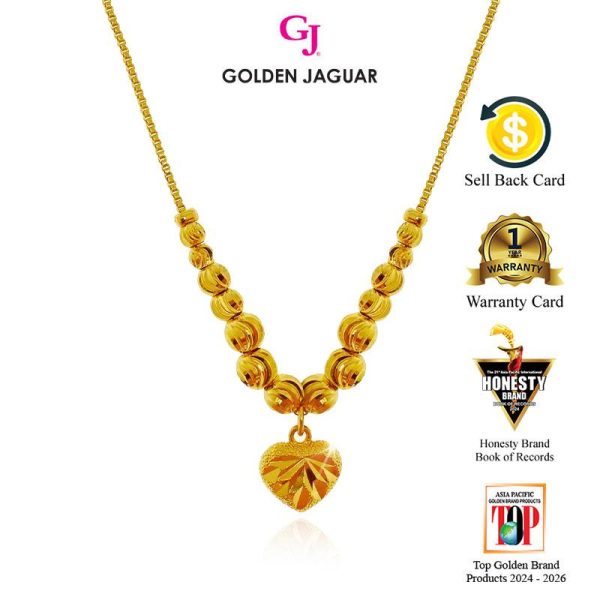 Emas Jaguar (8.87 g) Rantai Leher Necklace Choker Kotak Bulan Sabit Pure Love 24K Gold Plated Jewellery (4276450109-PL)