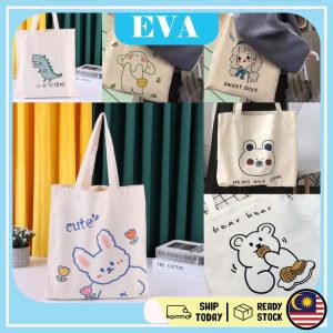 READY STOCK EVA Woman Canvas Bag ToteBag Tuition Bag Shoulder Bag Comel Cute bag Bags Pocket Wanita