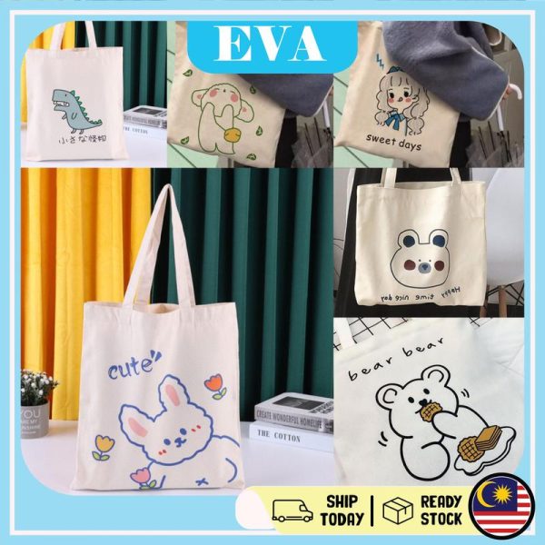 READY STOCK EVA Woman Canvas Bag ToteBag Tuition Bag Shoulder Bag Comel Cute bag Bags Pocket Wanita