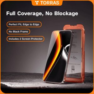 "2-Pack"TORRAS Invisible Edge Tempered Glass Screen Protector for iPhone 12-16 Pro Max - Ultra Clear, No Black Borders, Dust-Free Installation, Bubble-Free