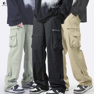 Seluar Kargo, Gaya Retro Jepun, Uniseks, Jenama Trendi, Longgar, Rekaan Cantik, Poket Pelbagai Kecil, Gaya Hiphop dan Jalan Tinggi, Seluar Kaki Lebar Kasual, Tersedia dalam Kelabu, Hitam dan Khaki, Sesuai untuk 50-110kg, [COD]
