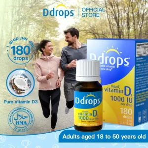 Ddrops Vitamin D3 1000IU untuk dewasa Botol titisan tanpa perisa & pewarna Formulasi tulen dari Kanada Saranan pakar