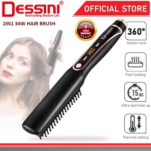DESSINI ITALY 2 IN 1 Ceramic Hair Brush Curler Straightener Iron Comb Twist Styling Waver Pelurus Pengeriting Rambut